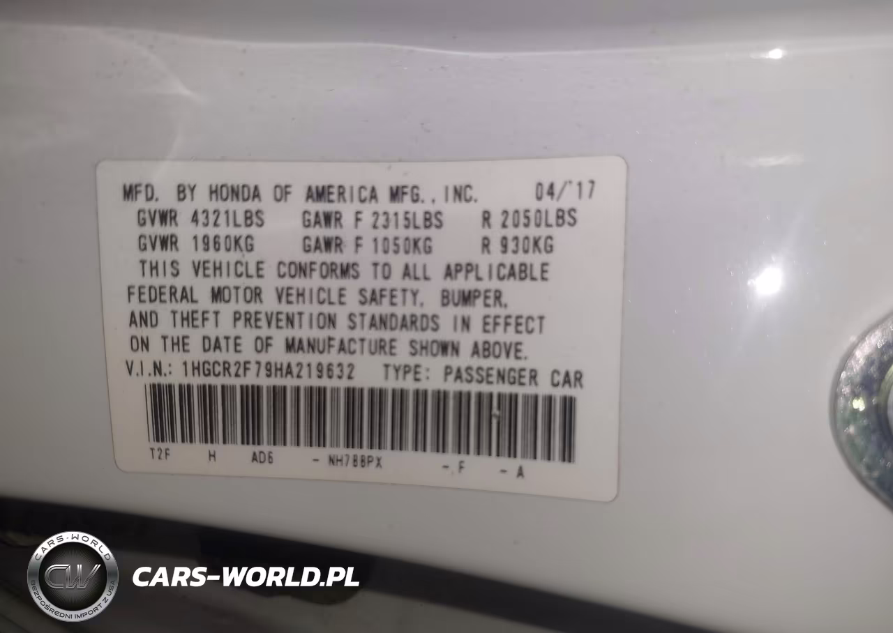 2017 Honda Accord Ex VIN:1HGCR2F79HA219632 - 9