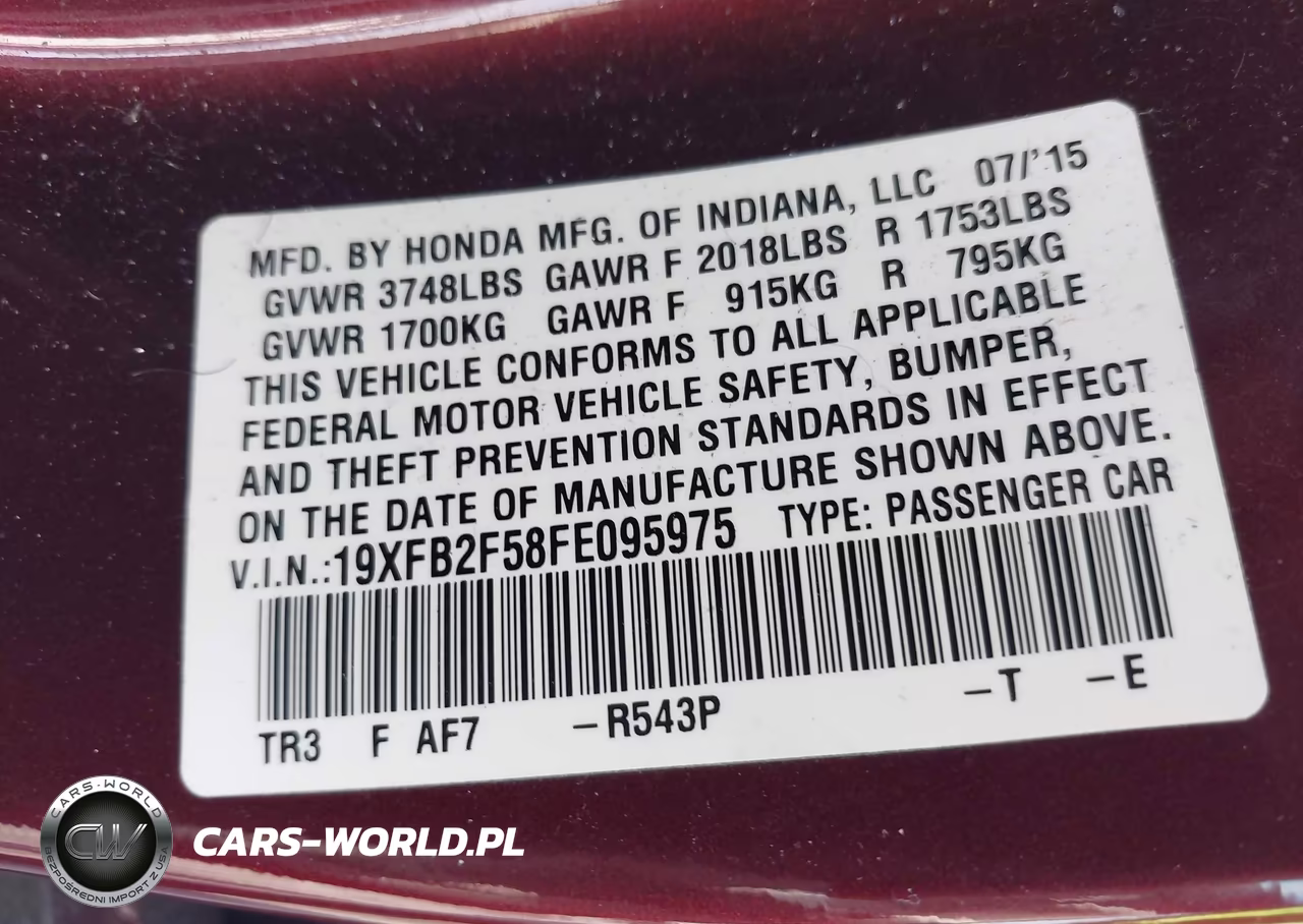 2015 Honda Civic Lx VIN:19XFB2F58FE095975 - 9