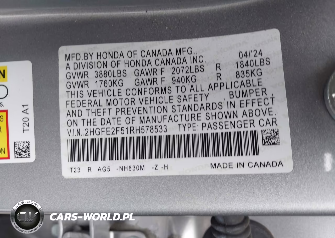 2024 Honda Civic Sport VIN:2HGFE2F51RH578533 - 9