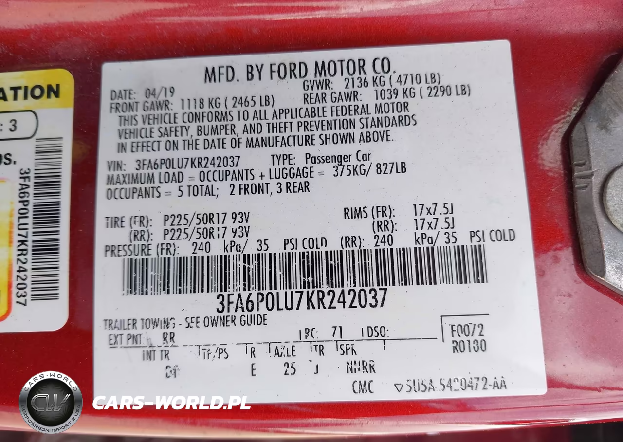 2019 Ford Fusion Hybrid Se VIN:3FA6P0LU7KR242037 - 9