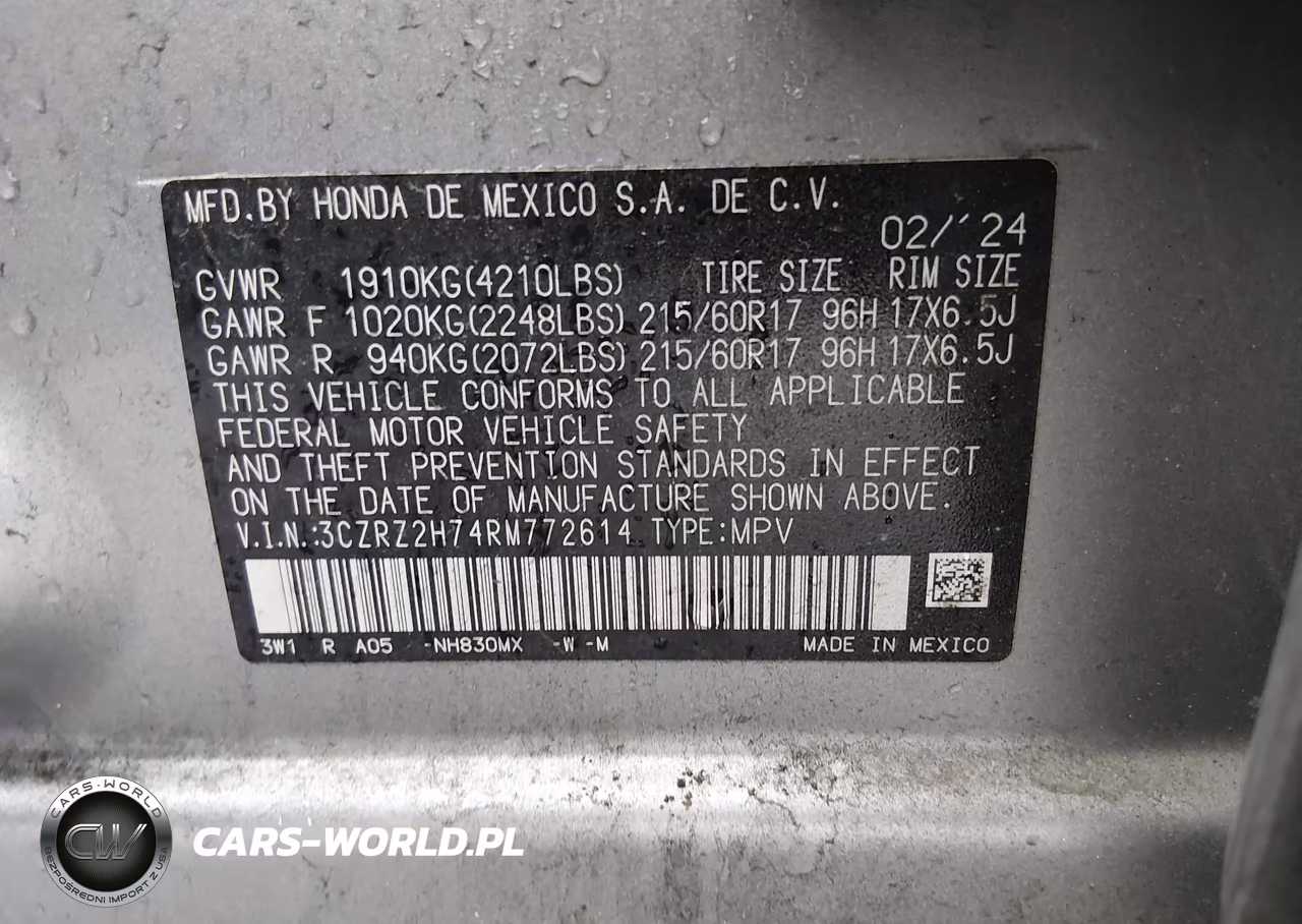 2024 Honda Hr-V Awd Ex-L-Awd Ex-L W-O Bsi VIN:3CZRZ2H74RM772614 - 9