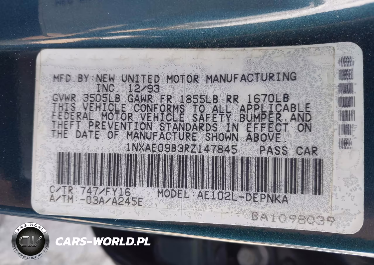 1994 Toyota Corolla Le-Dx VIN:1NXAE09B3RZ147845 - 9