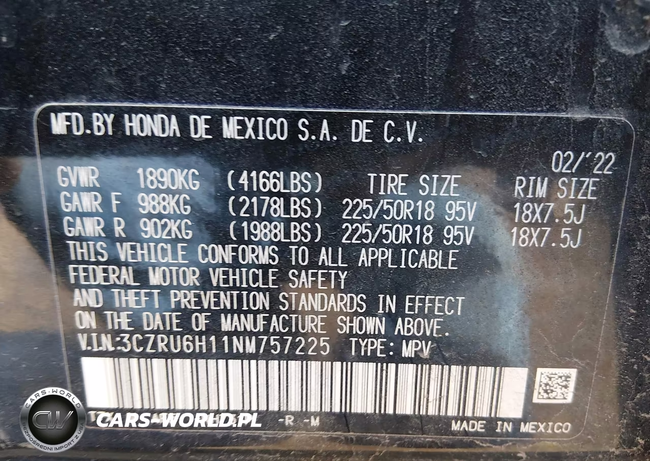 2022 Honda Hr-V Awd Sport VIN:3CZRU6H11NM757225 - 9