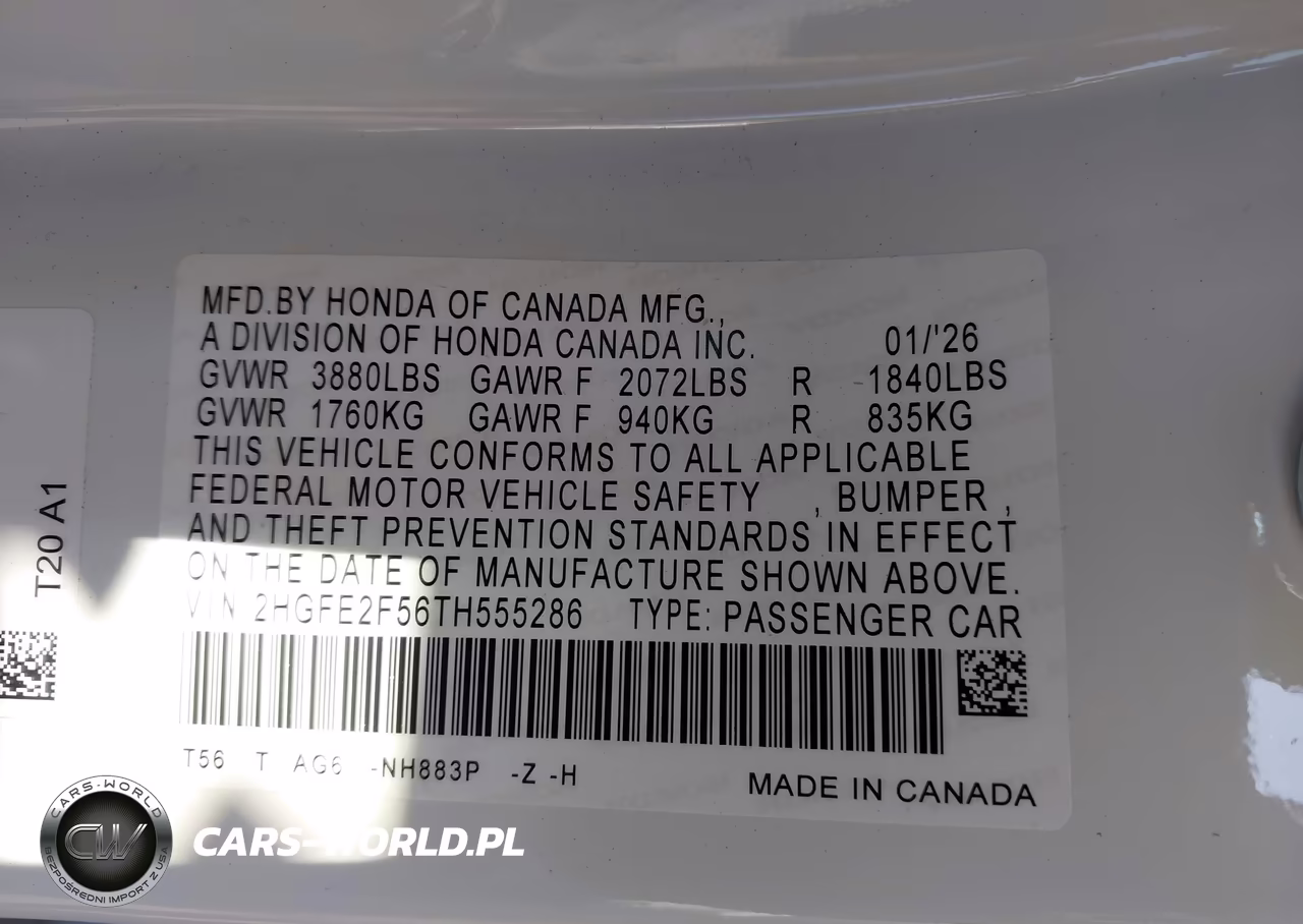 2026 Honda Civic Sport VIN:2HGFE2F56TH555286 - 9