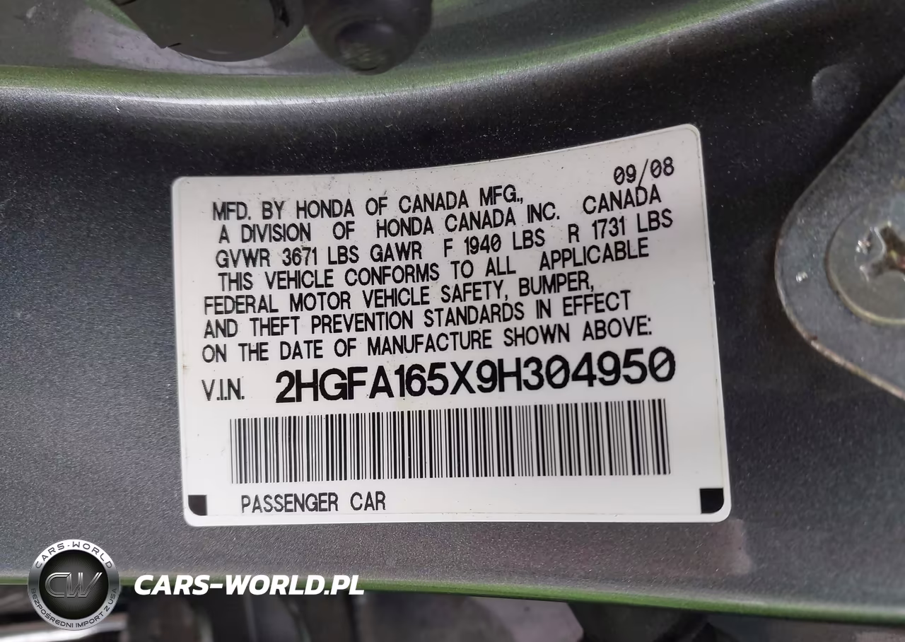 2009 Honda Civic Lx VIN:2HGFA165X9H304950 - 9