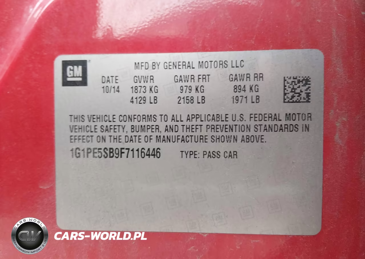 2015 Chevrolet Cruze 2Lt Auto VIN:1G1PE5SB9F7116446 - 9