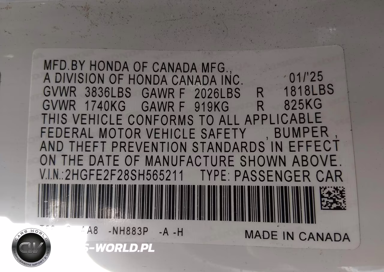 2025 Honda Civic Lx VIN:2HGFE2F28SH565211 - 9