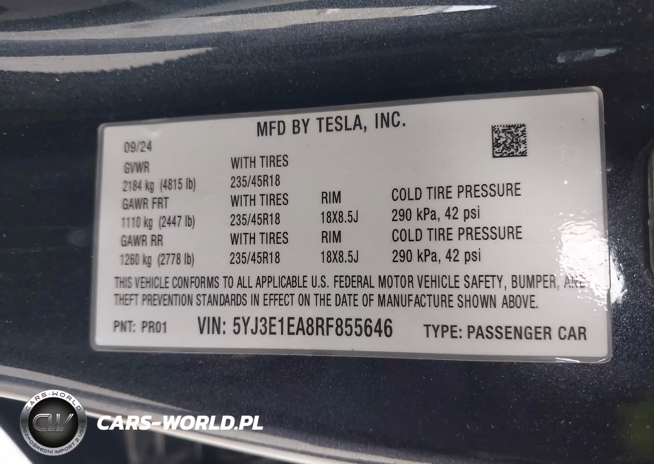 2024 Tesla Model 3 Long Range Dual Motor All-Wheel Drive-Rear-Wheel Drive VIN:5YJ3E1EA8RF855646 - 9