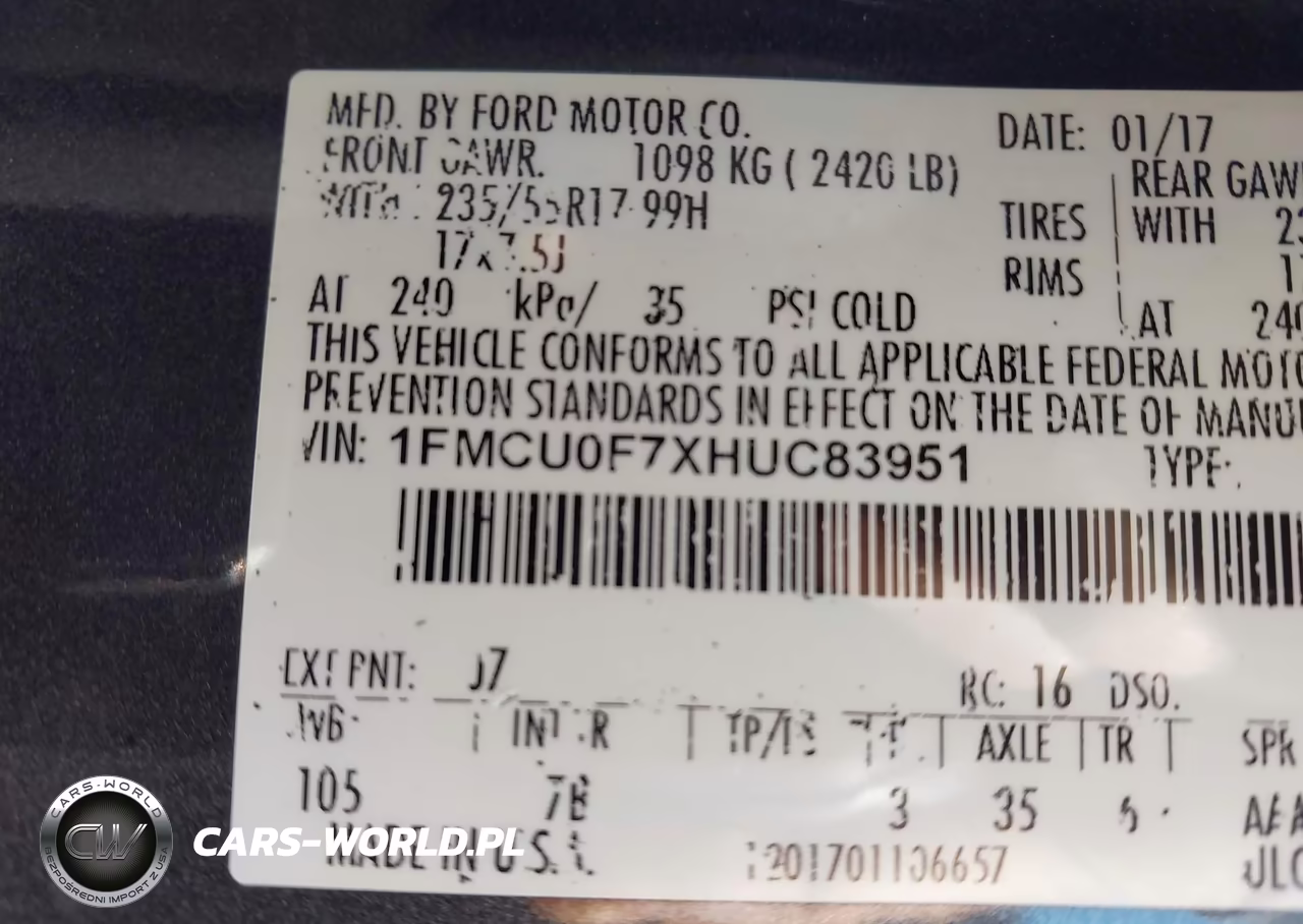 2017 Ford Escape S VIN:1FMCU0F7XHUC83951 - 9