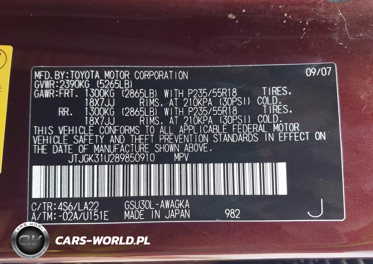 2008 Lexus Rx 350 VIN:JTJGK31U289850910 - 9