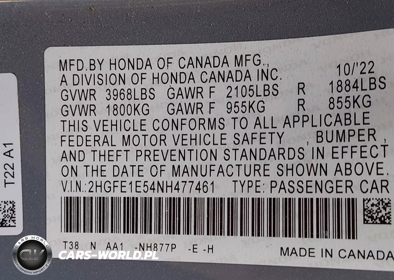 2022 Honda Civic Si Sedan VIN:2HGFE1E54NH477461 - 9