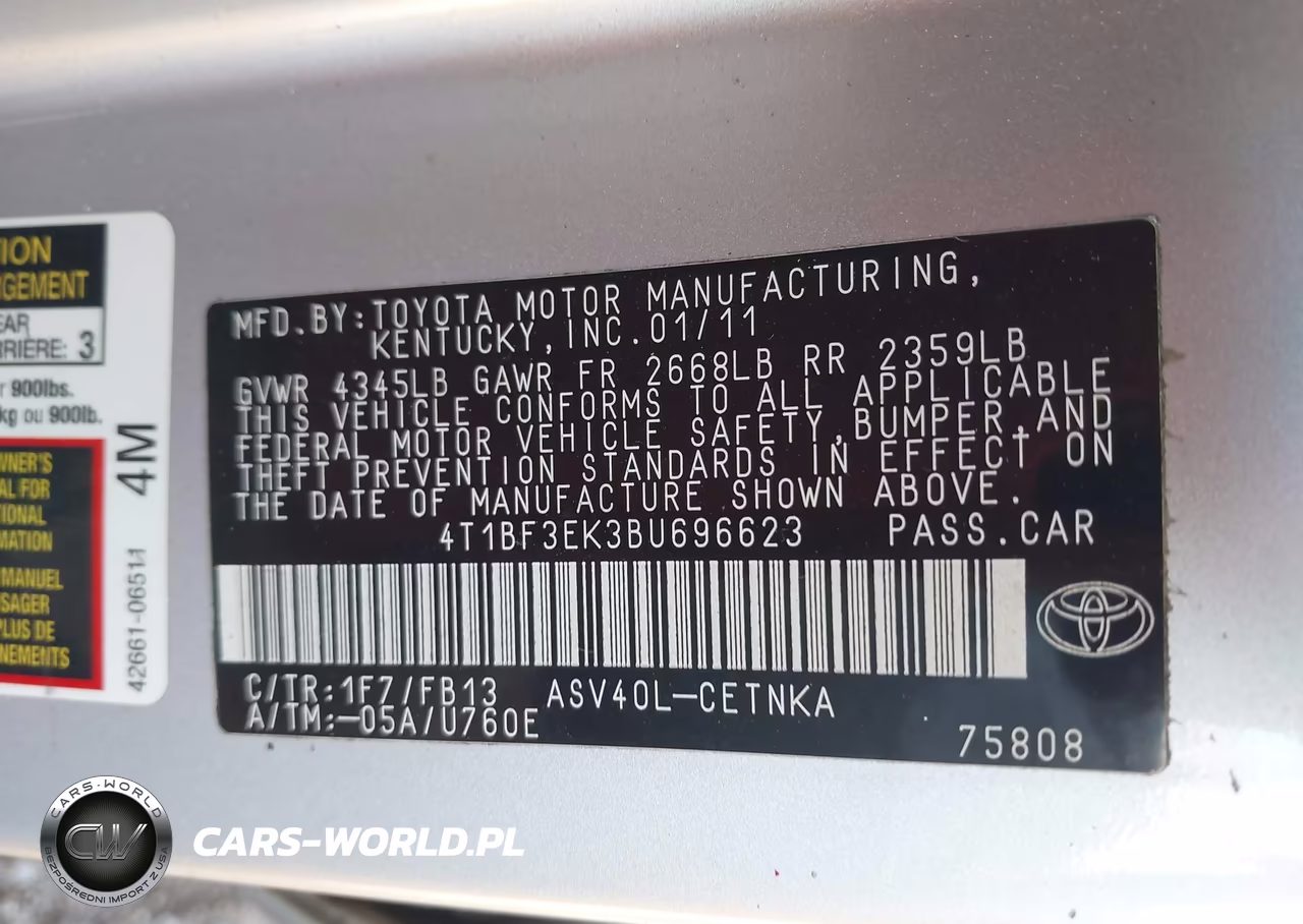 2011 Toyota Camry Le VIN:4T1BF3EK3BU696623 - 9