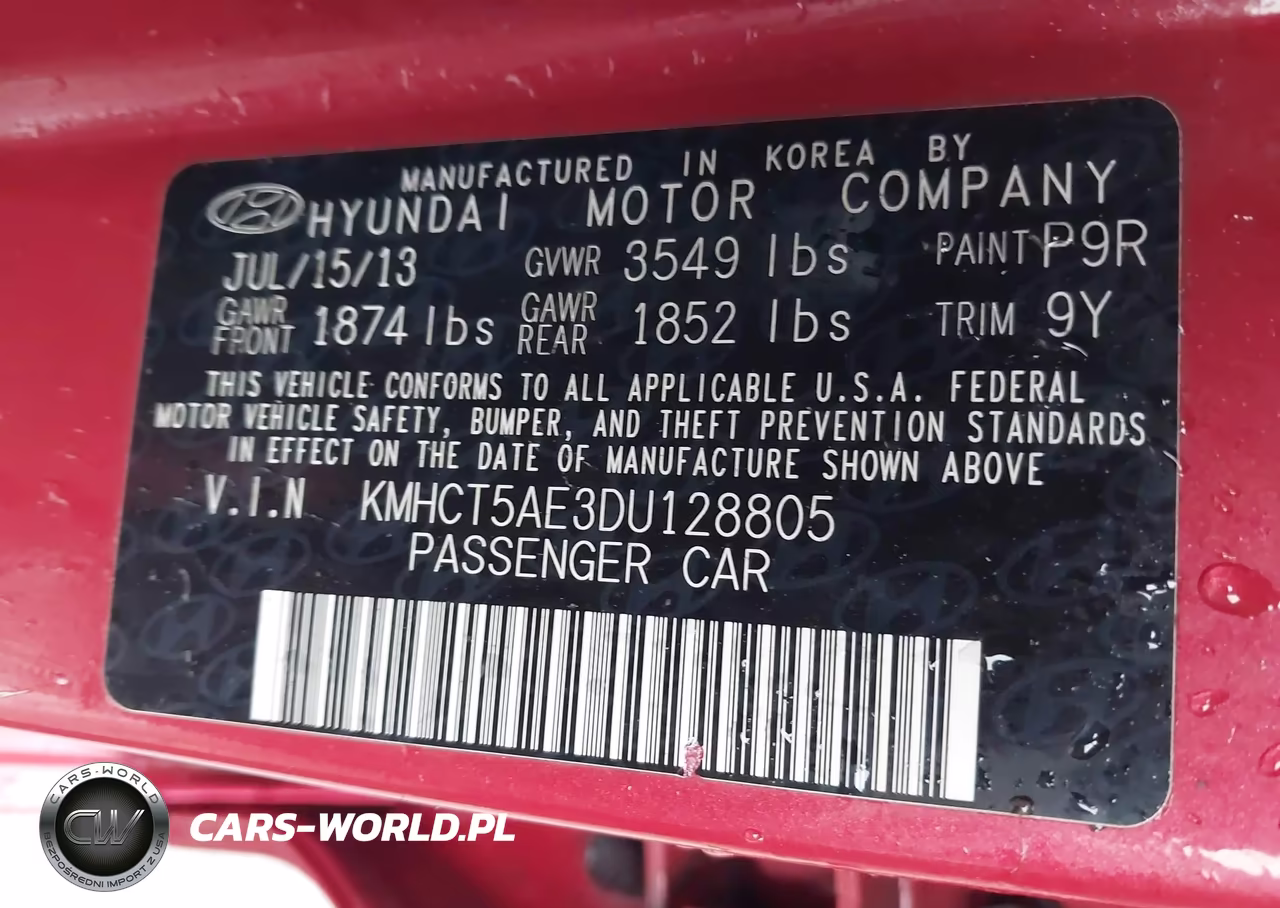 2013 Hyundai Accent Gs VIN:KMHCT5AE3DU128805 - 9