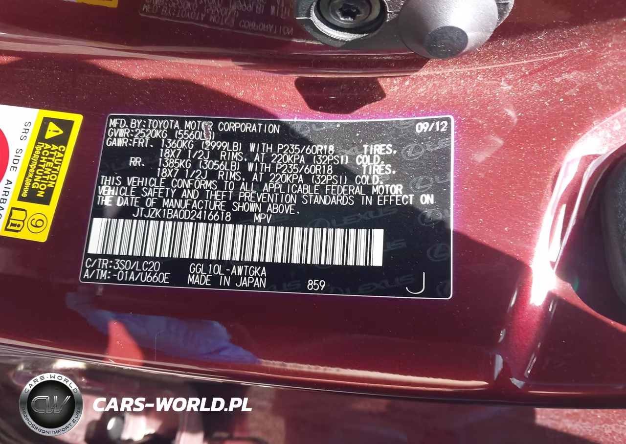 2013 Lexus Rx 350 VIN:JTJZK1BA0D2416618 - 9