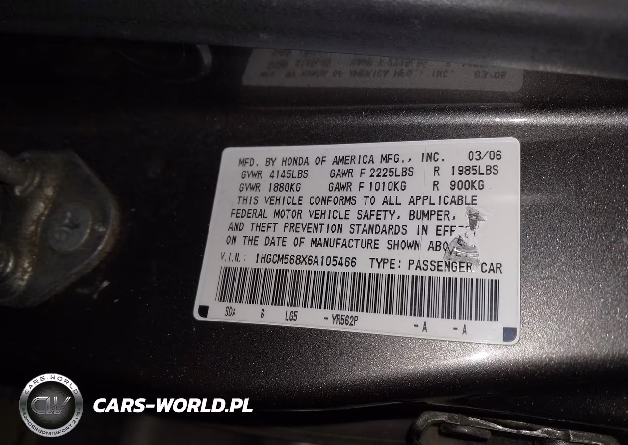 2006 Honda Accord 2.4 Ex VIN:1HGCM568X6A105466 - 9