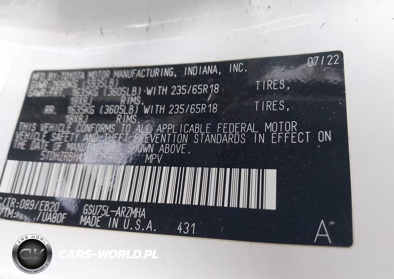 2022 Toyota Highlander Xle VIN:5TDHZRBH4NS235862 - 9