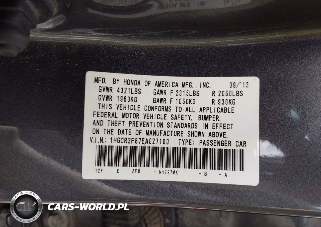 2014 Honda Accord Ex-L VIN:1HGCR2F87EA027100 - 9