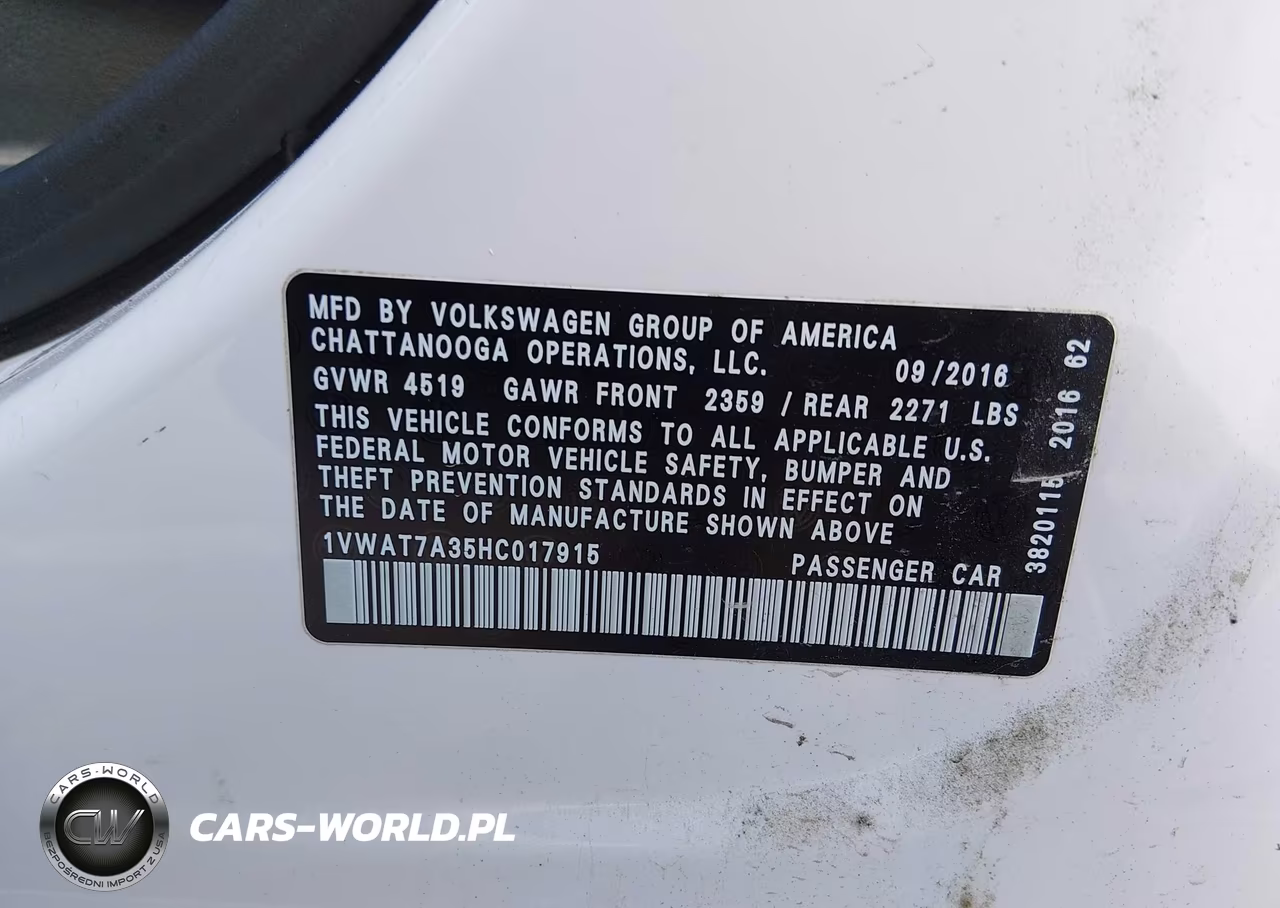 2017 Volkswagen Passat 1.8T S VIN:1VWAT7A35HC017915 - 9