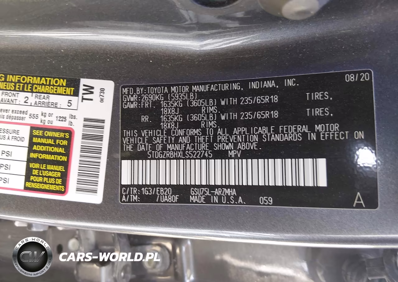 2020 Toyota Highlander Xle VIN:5TDGZRBHXLS522745 - 9