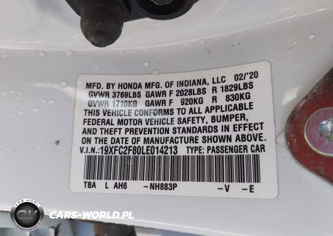 2020 Honda Civic Sport VIN:19XFC2F80LE014213 - 9