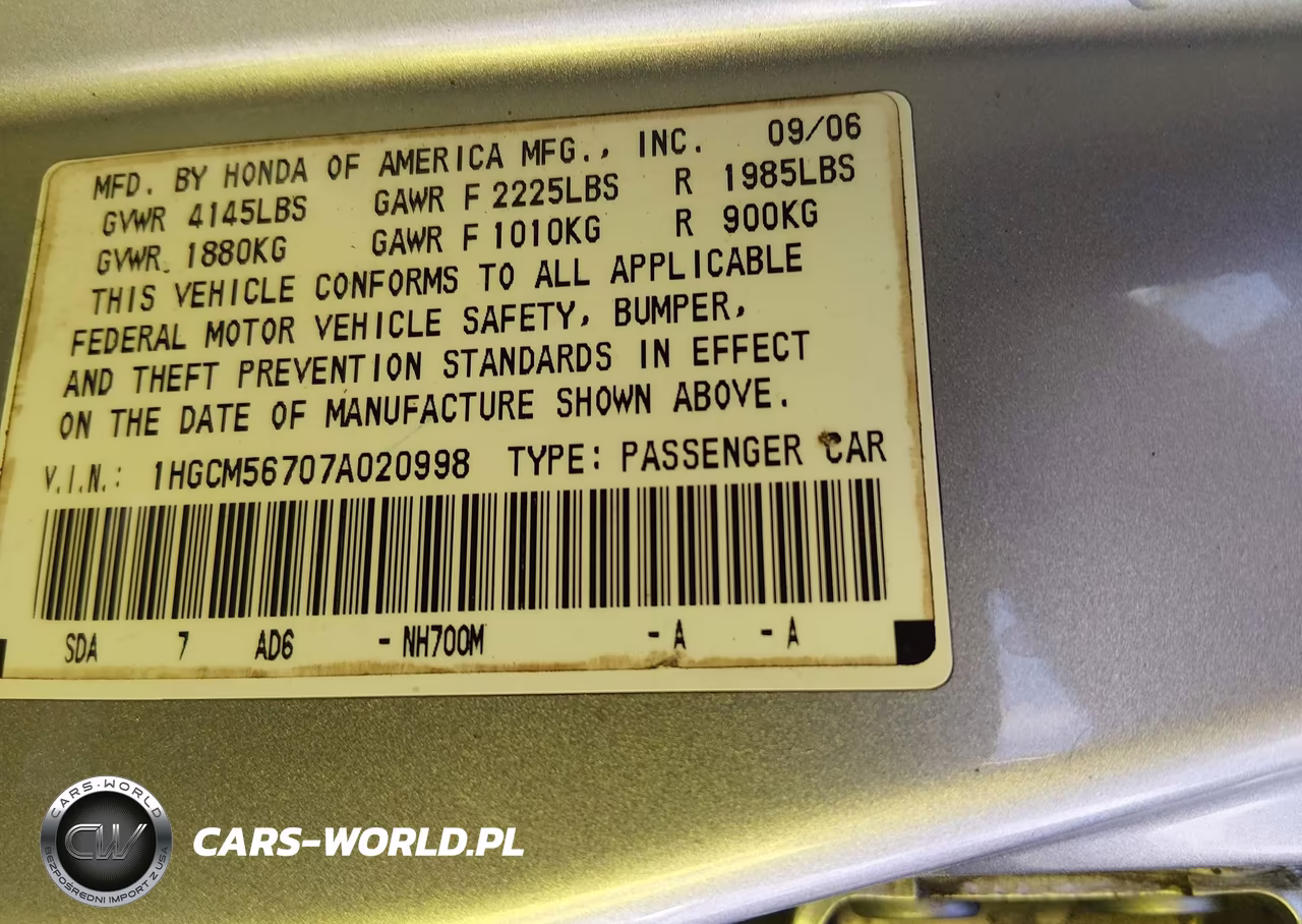 2007 Honda Accord 2.4 Ex VIN:1HGCM56707A020998 - 9