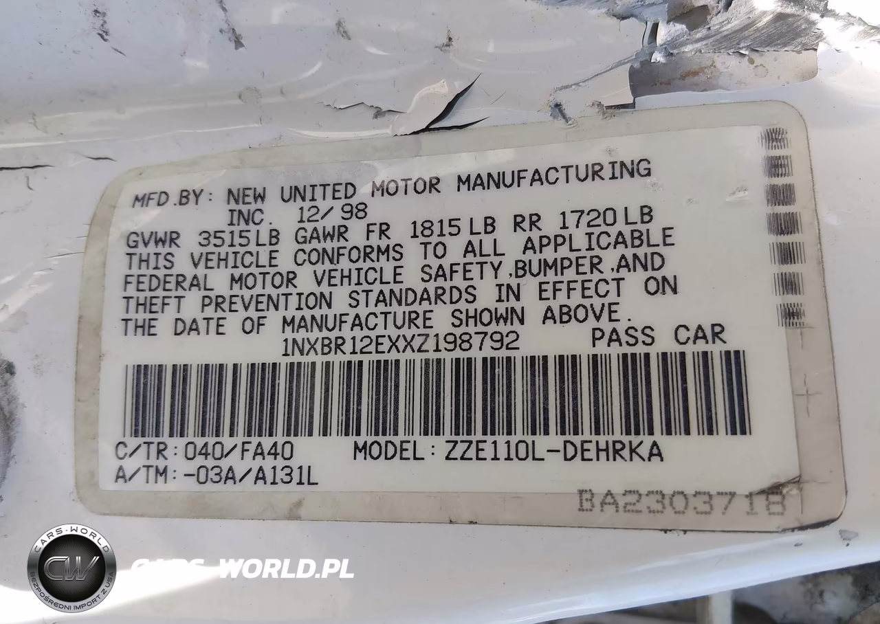 1999 Toyota Corolla Ve VIN:1NXBR12EXXZ198792 - 9
