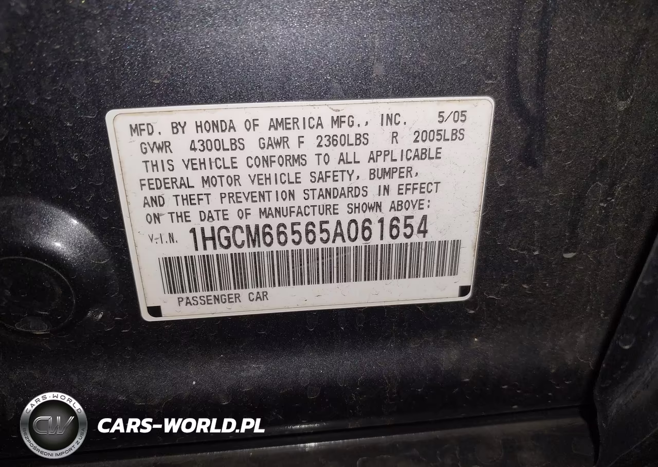 2005 Honda Accord 3.0 Ex VIN:1HGCM66565A061654 - 9