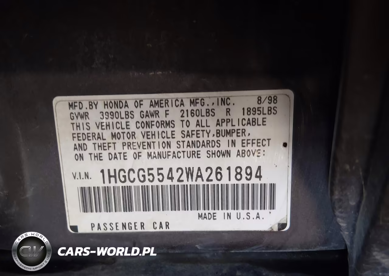 1998 Honda Accord Lx VIN:1HGCG5542WA261894 - 9