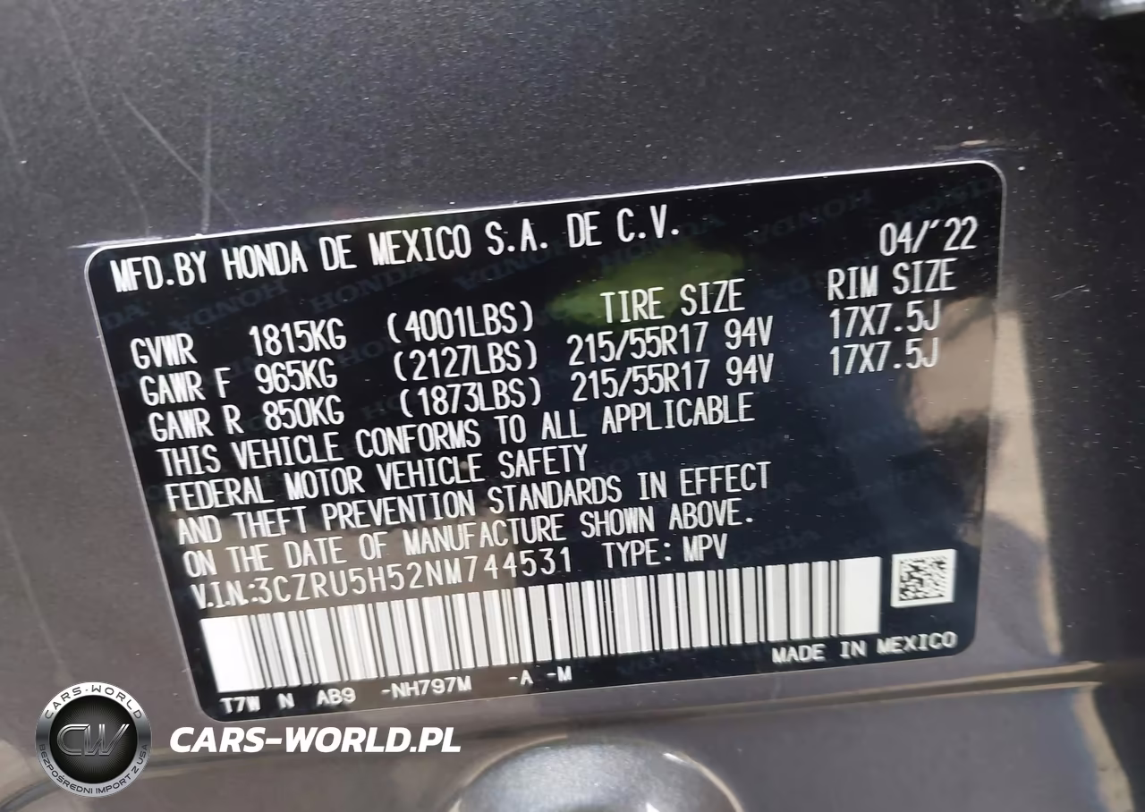 2022 Honda Hr-V 2Wd Ex VIN:3CZRU5H52NM744531 - 9