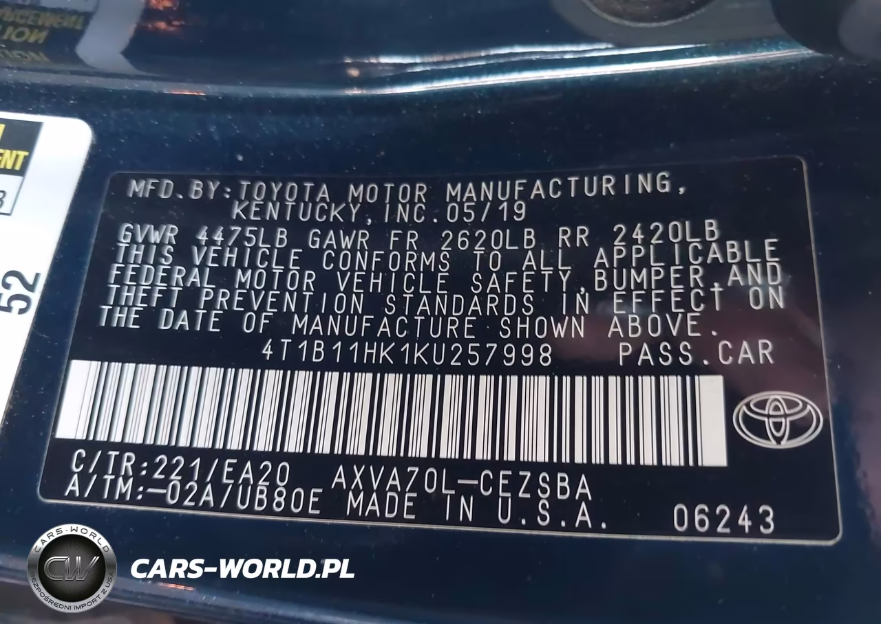 2019 Toyota Camry Se VIN:4T1B11HK1KU257998 - 9