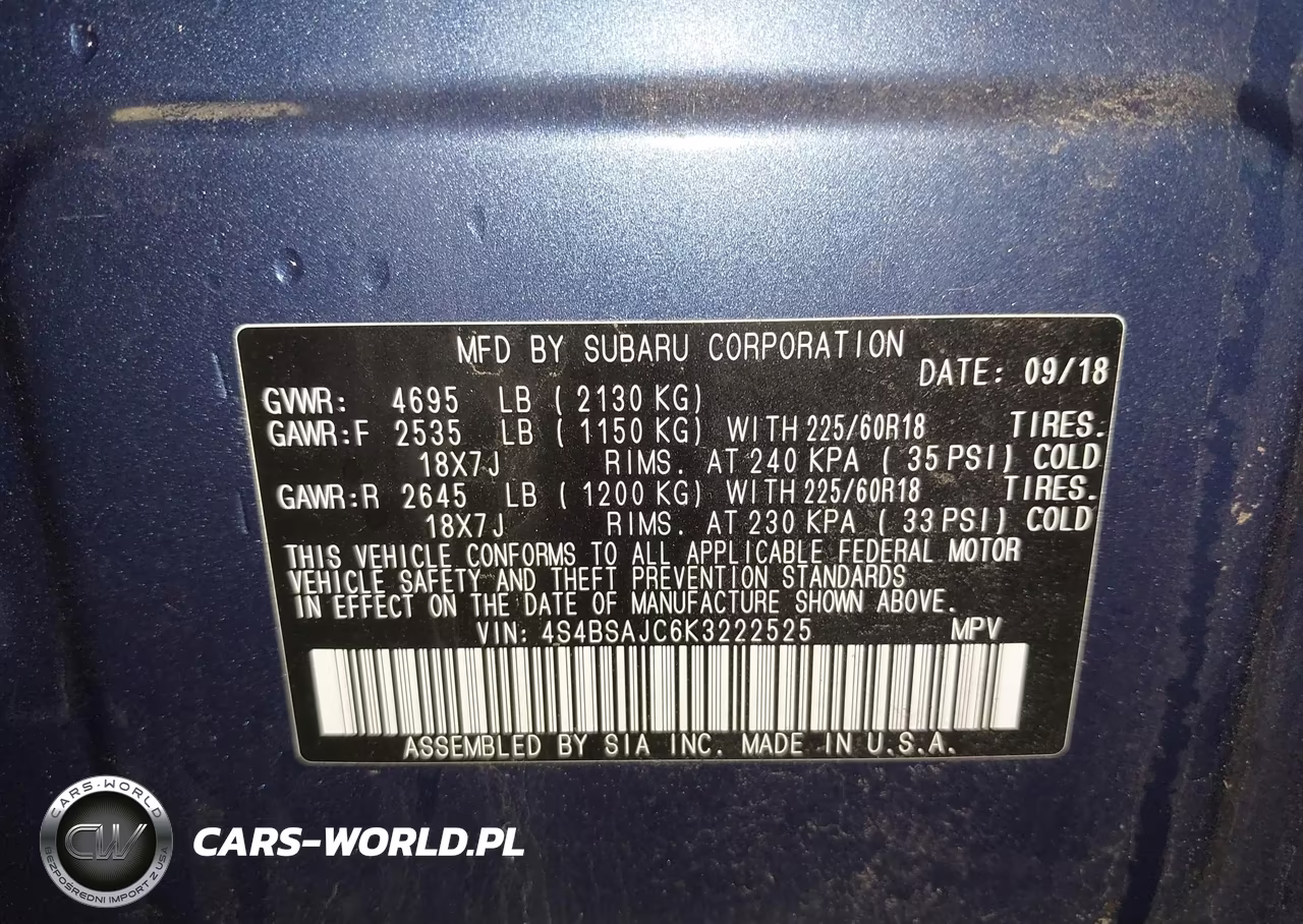 2019 Subaru Outback 2.5I Limited VIN:4S4BSAJC6K3222525 - 9