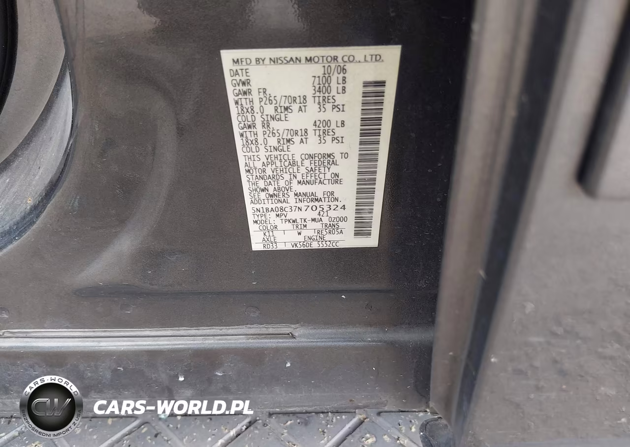 2007 Nissan Armada Se VIN:5N1BA08C37N705324 - 9
