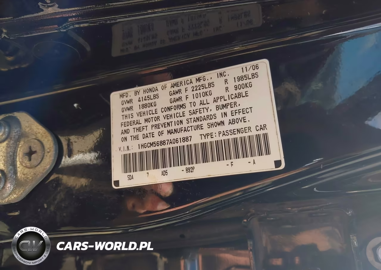 2007 Honda Accord 2.4 Ex VIN:1HGCM56887A061887 - 9