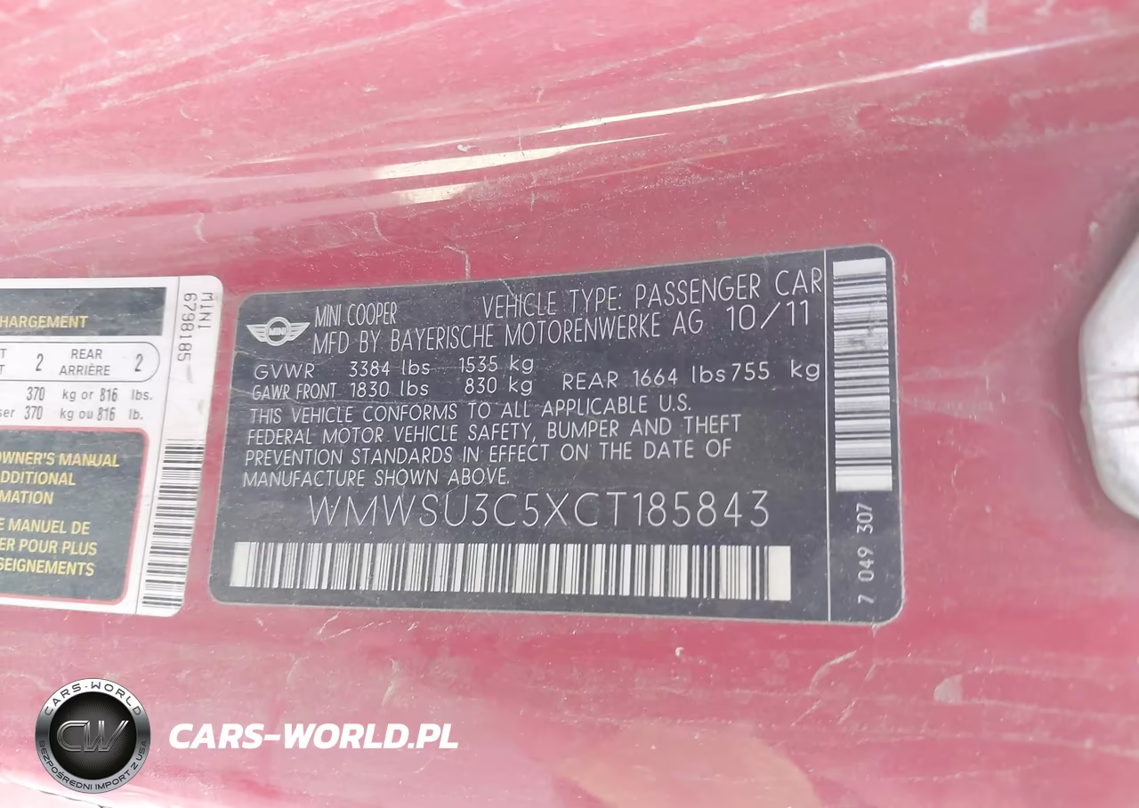 2012 Mini Cooper VIN:WMWSU3C5XCT185843 - 9