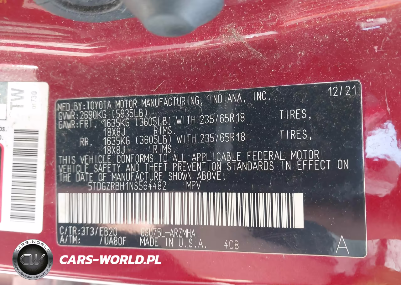 2022 Toyota Highlander Xle VIN:5TDGZRBH1NS564482 - 9
