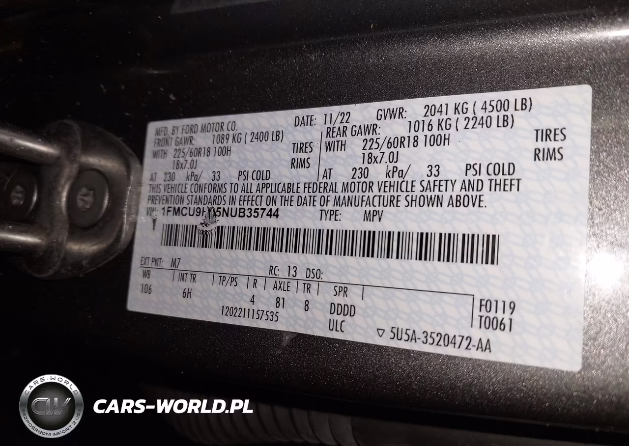 2022 Ford Escape Sel VIN:1FMCU9H65NUB35744 - 9