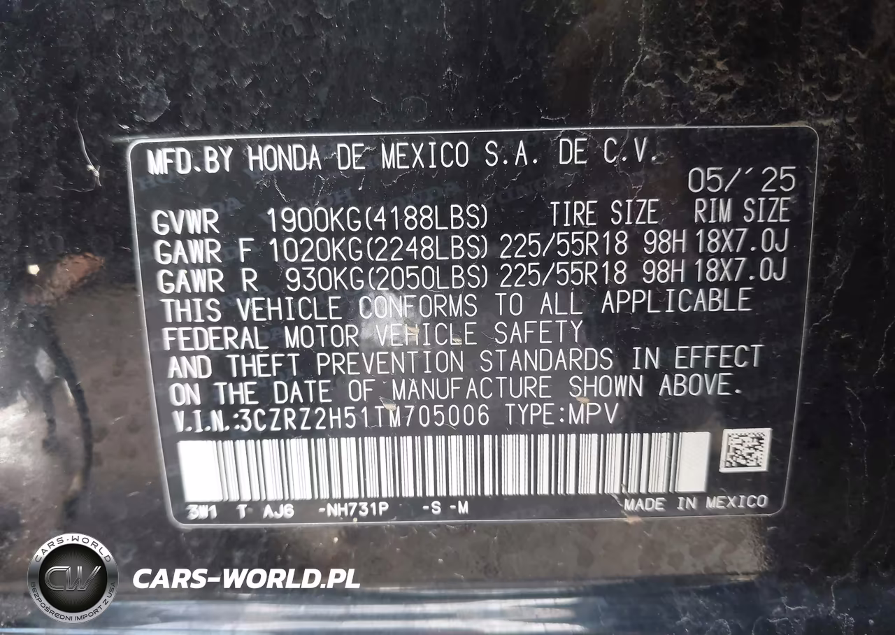 2026 Honda Hr-V Awd Sport VIN:3CZRZ2H51TM705006 - 9