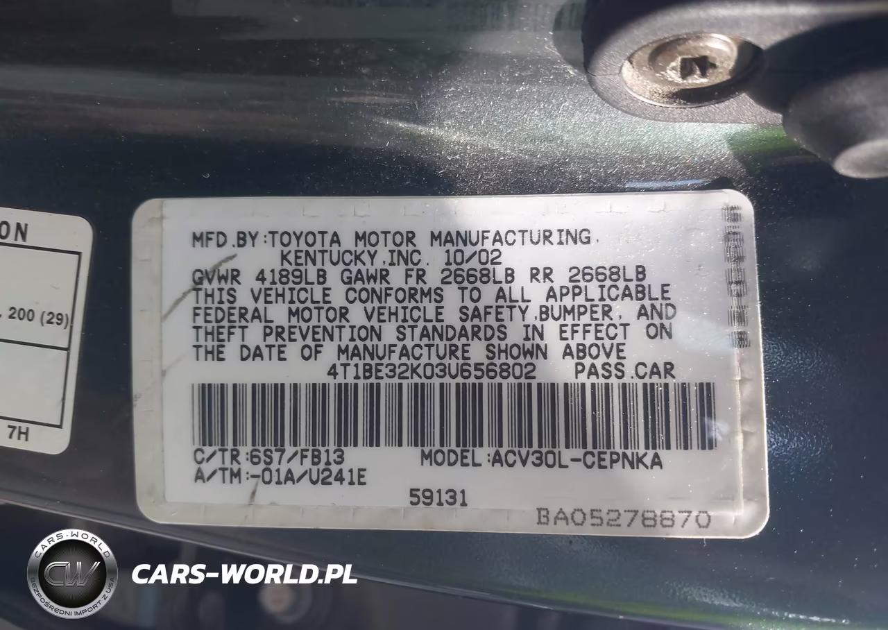 2003 Toyota Camry Le VIN:4T1BE32K03U656802 - 9