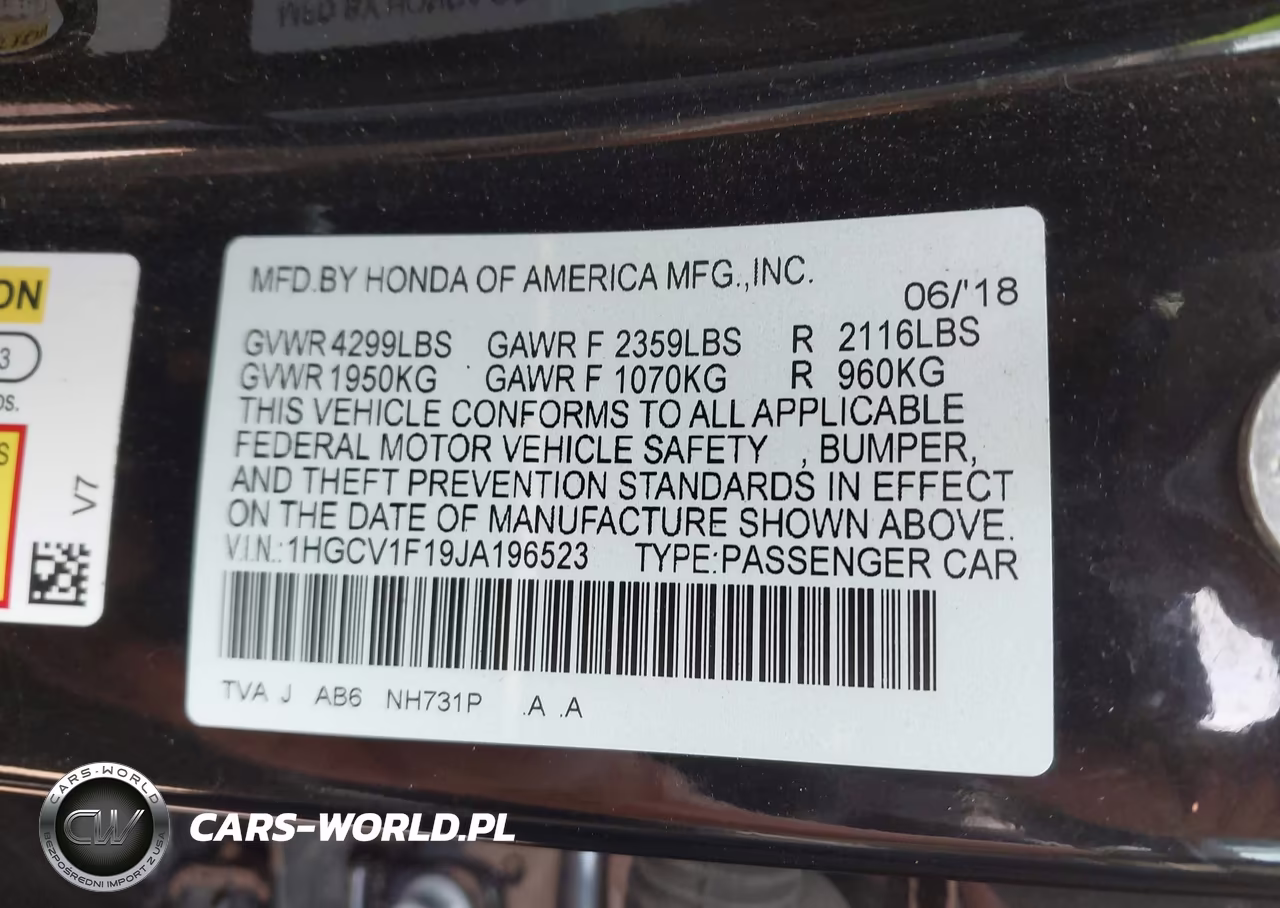 2018 Honda Accord Lx VIN:1HGCV1F19JA196523 - 9