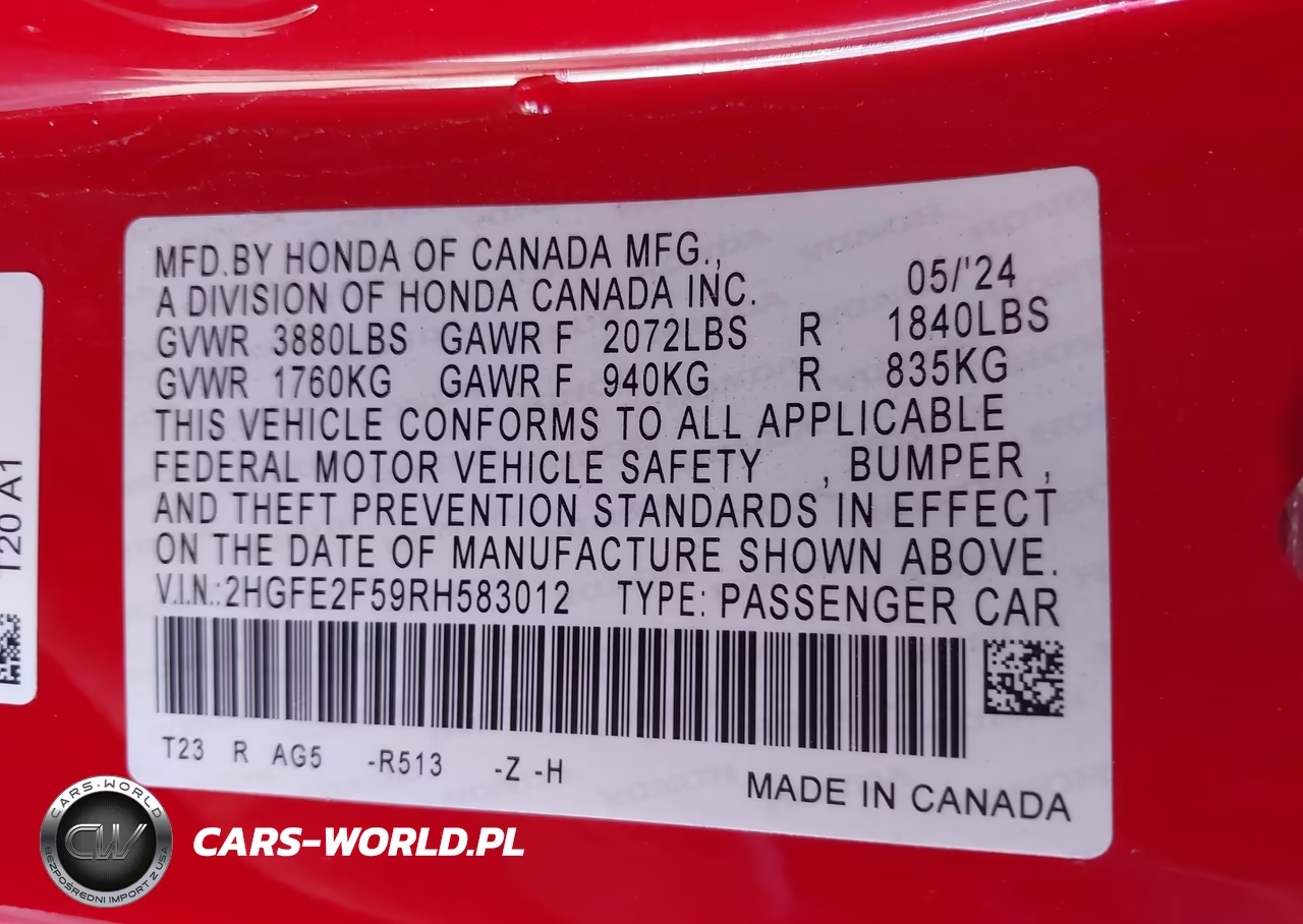 2024 Honda Civic Sport VIN:2HGFE2F59RH583012 - 9