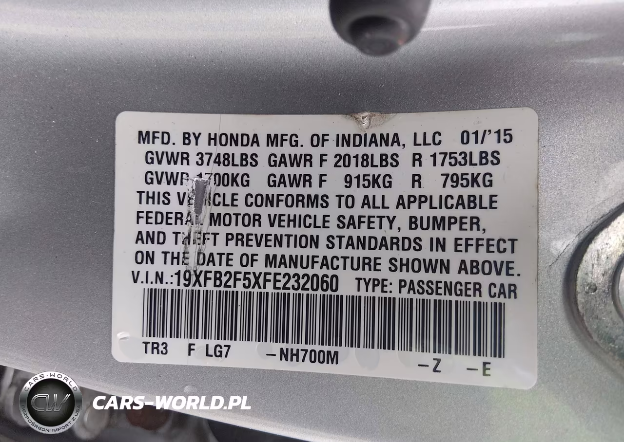 2015 Honda Civic Lx VIN:19XFB2F5XFE232060 - 9