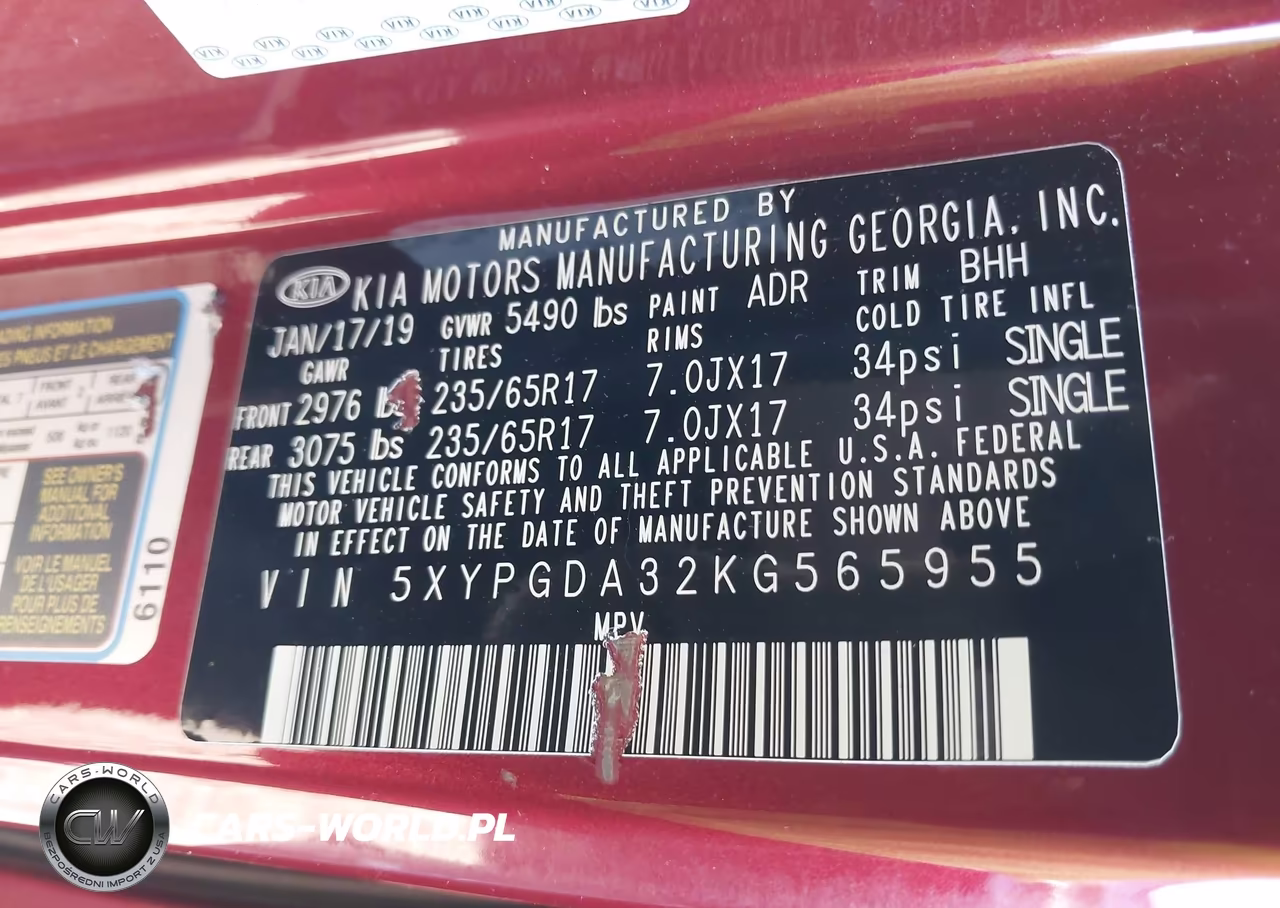 2019 Kia Sorento 2.4L Lx VIN:5XYPGDA32KG565955 - 9
