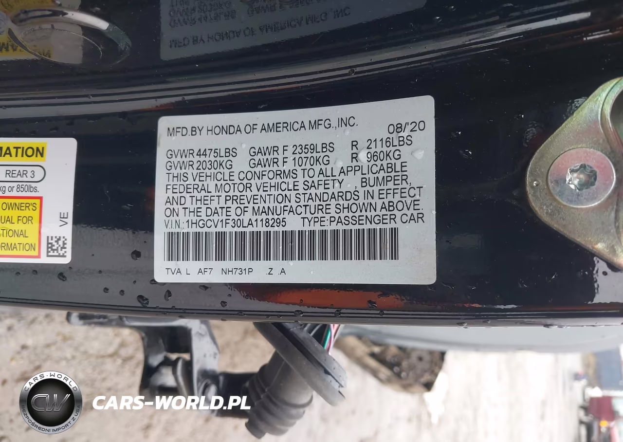 2020 Honda Accord Sport VIN:1HGCV1F30LA118295 - 9