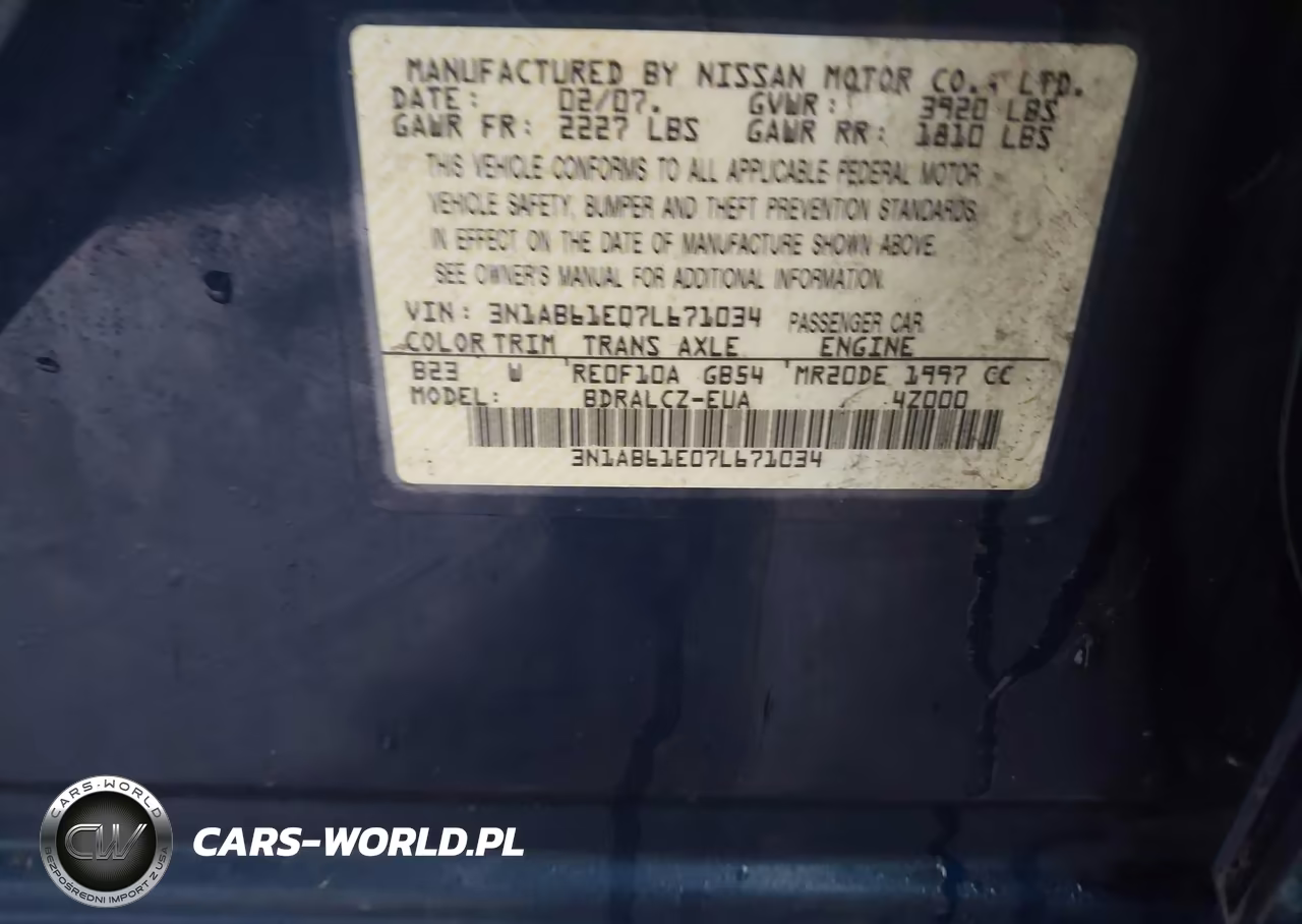 2007 Nissan Sentra 2.0 VIN:3N1AB61E07L671034 - 9