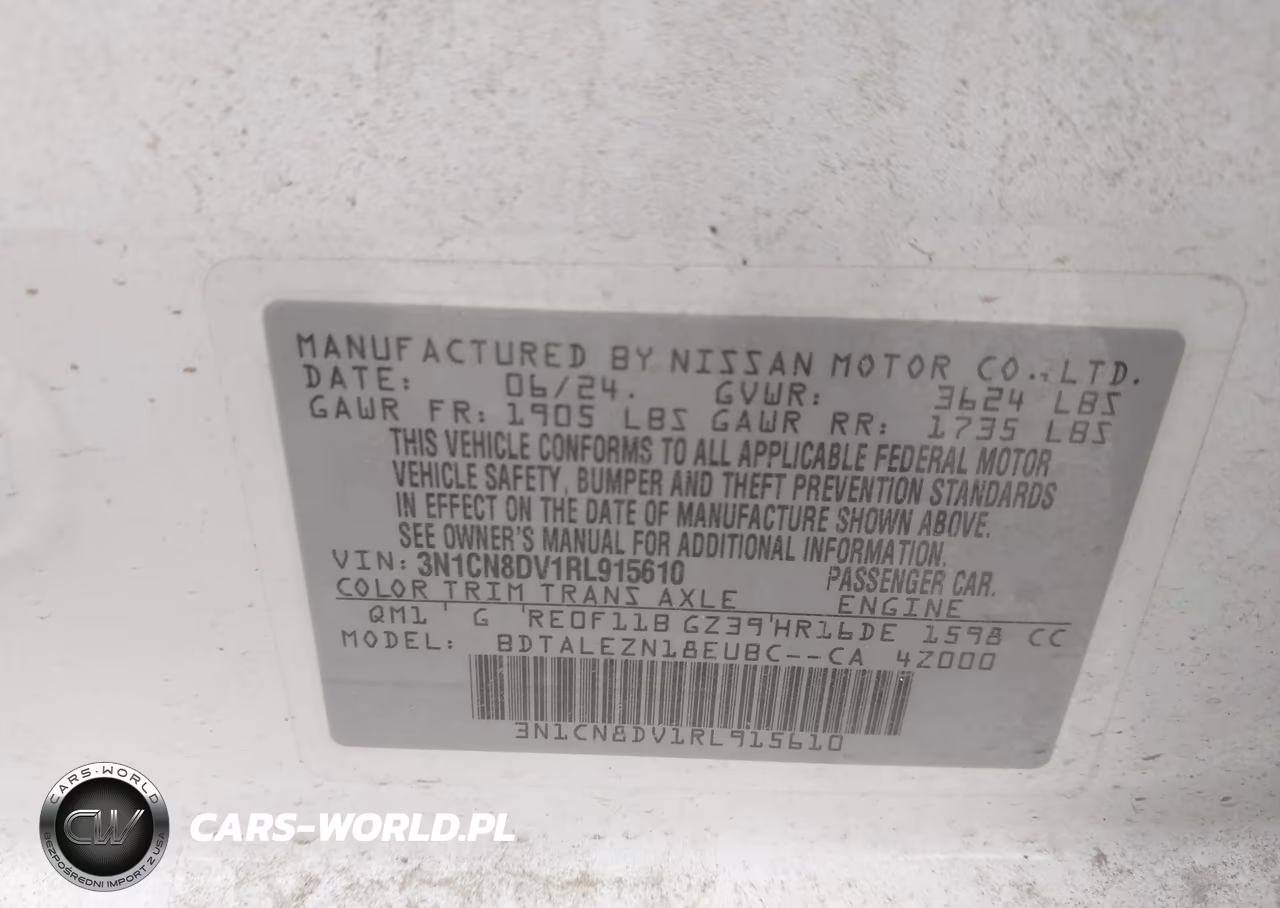 2024 Nissan Versa 1.6 S VIN:3N1CN8DV1RL915610 - 9