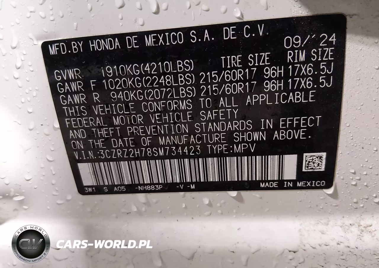 2025 Honda Hr-V Awd Ex-L VIN:3CZRZ2H78SM734423 - 9