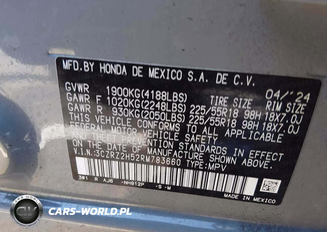 2024 Honda Hr-V Awd Sport-Awd Sport W-O Bsi VIN:3CZRZ2H52RM783660 - 9