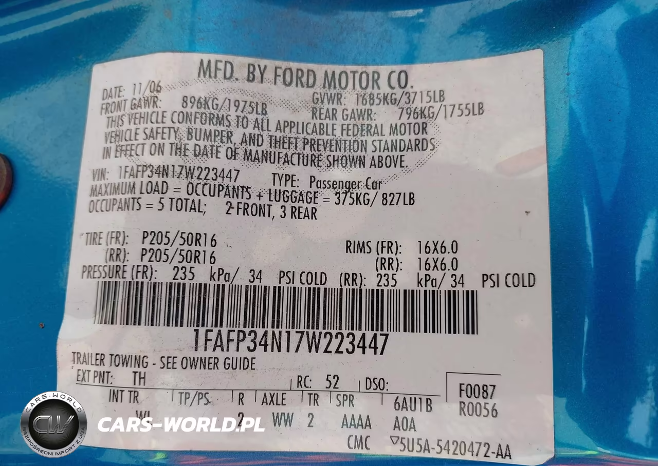 2007 Ford Focus S-Se-Ses VIN:1FAFP34N17W223447 - 9