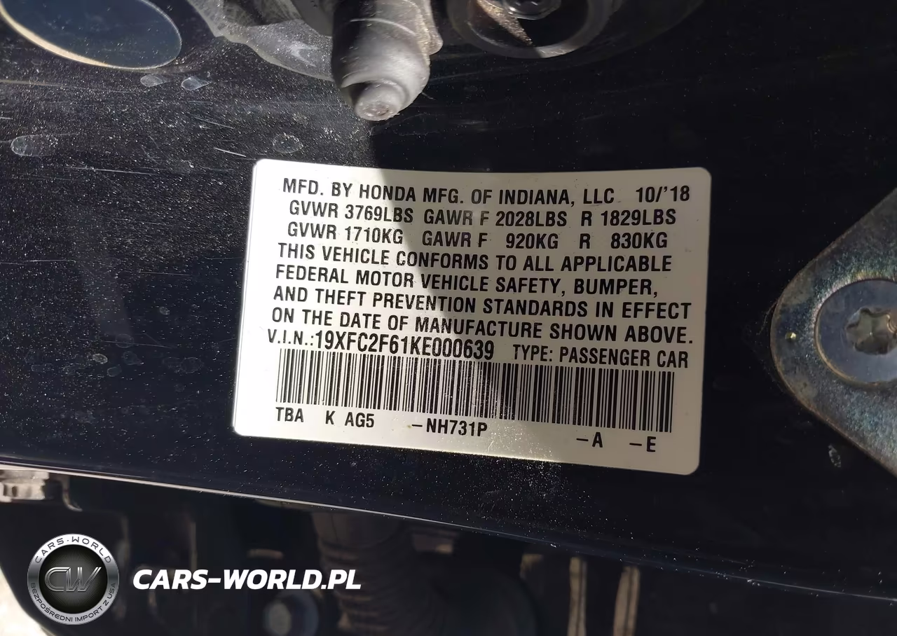 2019 Honda Civic Lx VIN:19XFC2F61KE000639 - 9