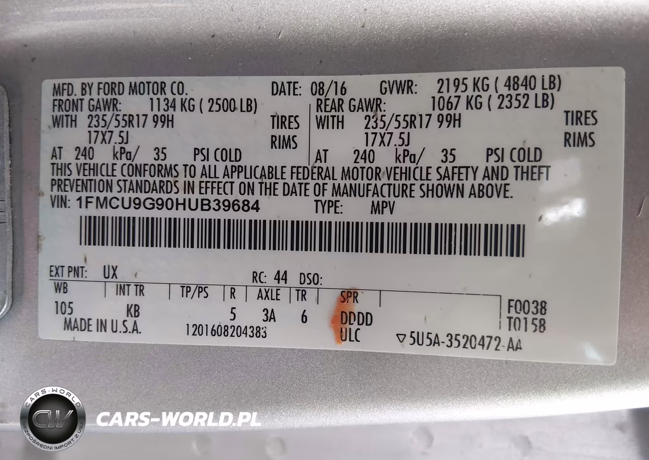2017 Ford Escape Se VIN:1FMCU9G90HUB39684 - 9